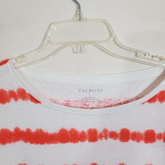 Talbots Linen Blend Cinched Shoulder Bateau Neck Tee Tie-Dye Stripe NWT Large - Picture 5 of 9